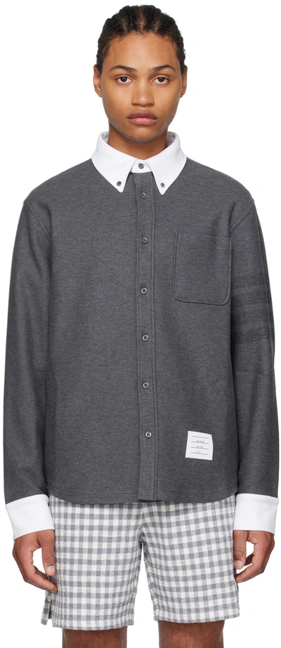 Thom Browne Double Face Tech Twill 4-bar Button Down Shirt Jacket In Grey