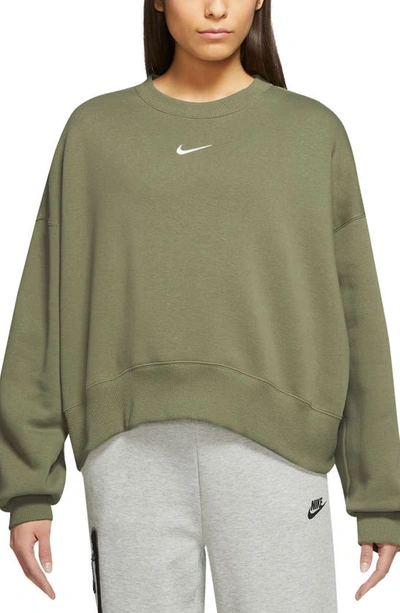 Nike Phoenix Fleece Crewneck Sweatshirt In Medium Olive/sail