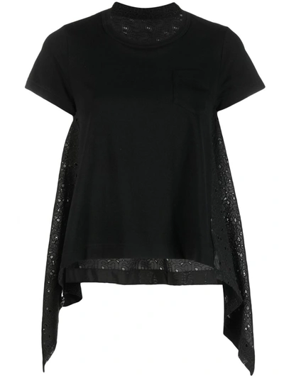 Sacai Asymmetric Crew Neck T-shirt In Black