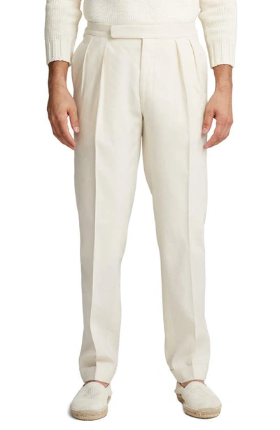 Ralph Lauren Purple Label Gregory Pleated Wool, Linen & Cashmere Trousers In Antique White