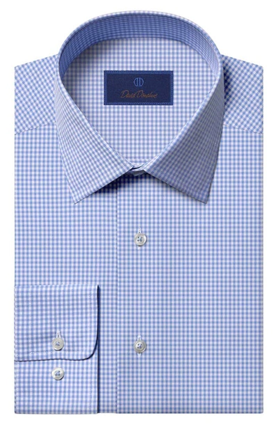 David Donahue Gingham Barrel Cuff Dress Shirt In Blue/ White