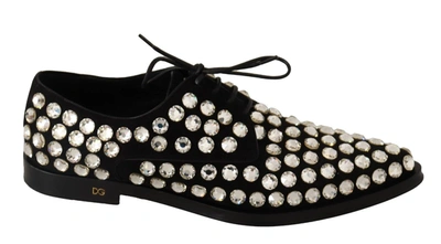 Dolce & Gabbana Black Leather Crystals Lace Up Formal