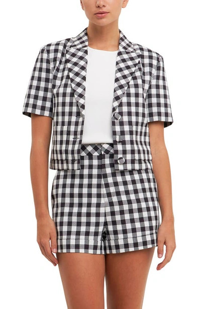 English Factory Gingham Short-sleeve Blazer In Black