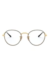 Ray Ban 49mm Round Optical Glasses In Gold Black