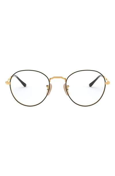 Ray Ban 49mm Round Optical Glasses In Gold Black
