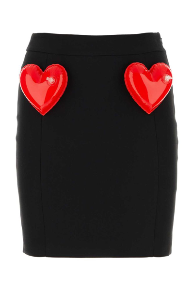 Moschino Gabardine Stretch Heart Mini Skirt In Black
