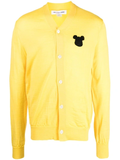 Comme Des Garçons Shirt X Disney Intarsia-knit Logo Cardigan In Yellow