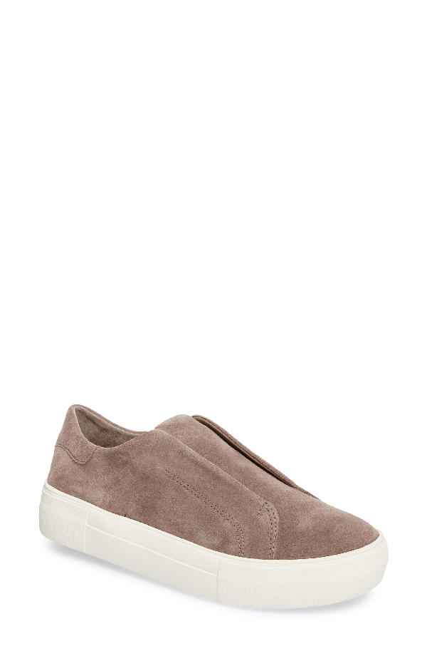 taupe suede slip on sneakers