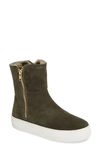 Jslides Allie Faux Fur Lined Platform Boot In Khaki Suede