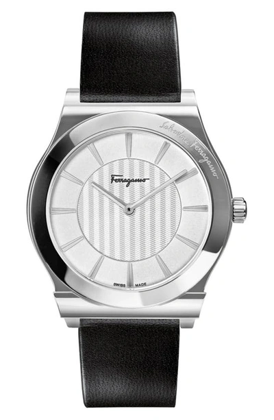 Ferragamo 1898 Slim Leather Strap Watch, 41mm In Black