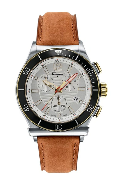 Ferragamo 1898 Sport Chronograph Leather Strap Watch, 44mm In Multi