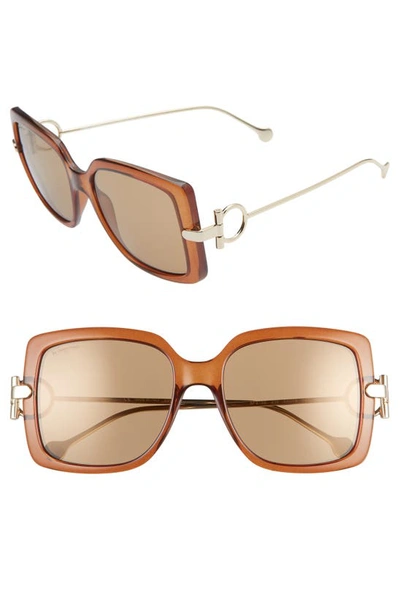 Ferragamo Salvatore  Gancio 55mm Square Sunglasses In Brown