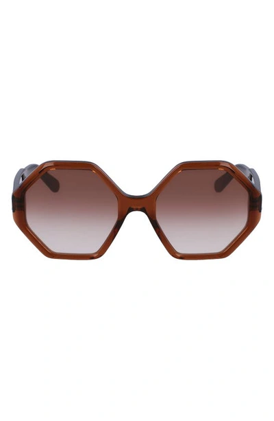 Ferragamo 55mm Round Sunglasses In Crystal Brown