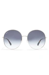 Ferragamo 60mm Round Sunglasses In Shiny Silver/ Grey Gradient
