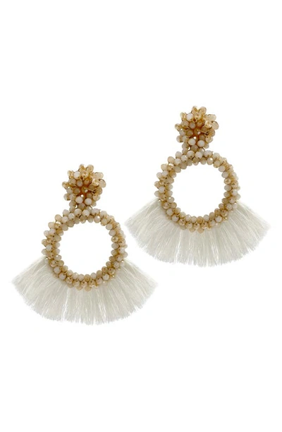 Adornia 14k Yellow Gold Plated Beaded Fringe Drop Earrings In White