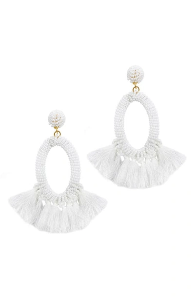 Adornia Beaded Fringe Drop Earrings In White