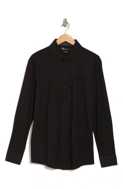 Tr Premium Solid Tailored Fit Stretch Knit Dress Shirt In Black