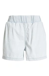 Topshop Pull-on Cotton Blend Denim Shorts In Bleach-blue