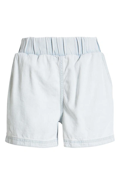 Topshop Pull-on Cotton Blend Denim Shorts In Bleach-blue