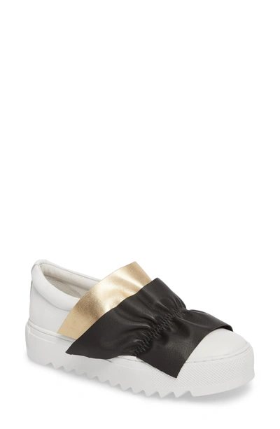 Jslides Sadie Ruffle Platform Sneaker In White Leather