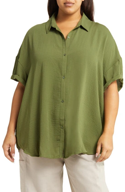 Treasure & Bond Button-up Tunic Shirt In Olive Moss