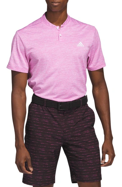 adidas Textured Stripe Golf Polo Shirt - Lucid Fuschia/White adidas Textured Stripe Golf Polo Shirt - Lucid Fuschia/White