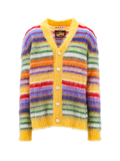 Marni Striped Buttoned-up Cardigan In Yellow