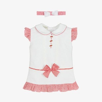 Pretty Originals Babies' Girls White & Red Gingham Dress Set