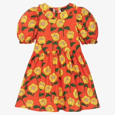 Mini Rodini Babies' Girls Orange & Yellow Cotton Flowers Dress