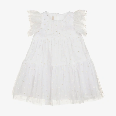 Pan Con Chocolate Babies' Girls White Floral Tulle Dress
