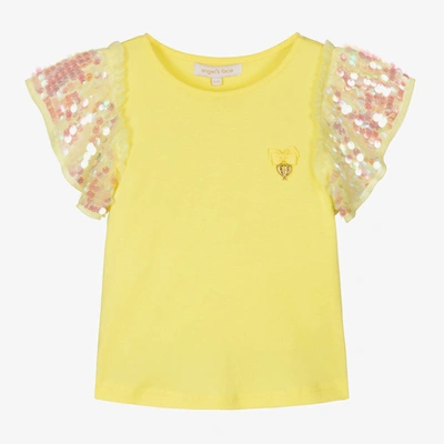 Angel's Face Babies' Girls Yellow Cotton Sequin T-shirt