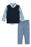 Andy & Evan Babies' Plaid Shirt, Bow Tie, Vest & Pants Set In Navy Plaid