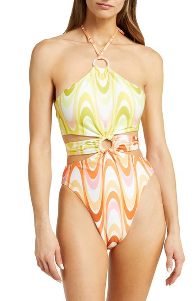 Becca Whirlpool Cutout One-piece Swimsuit In Orange Multi