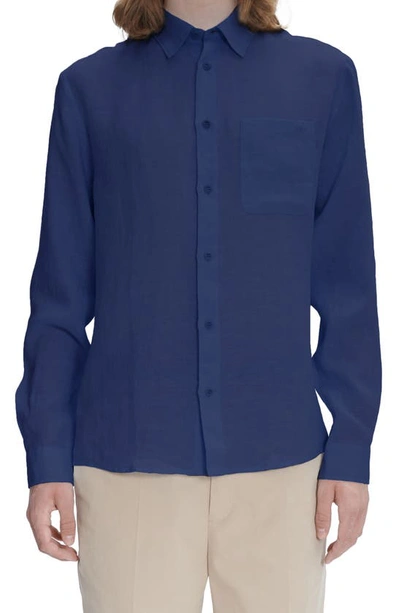 Apc Cassel Linen Button-up Shirt In Blue