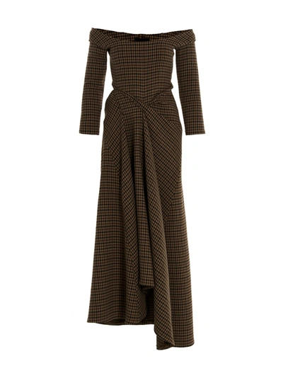 A.w.a.k.e. Mode Asymmetrical Gingham Dress In Brown