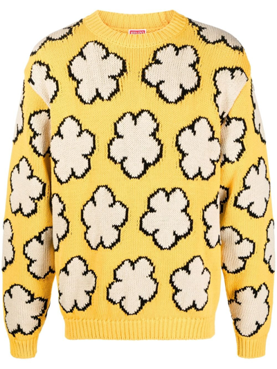 Kenzo Boke Flower Intarsia Cotton Jumper In Yellow