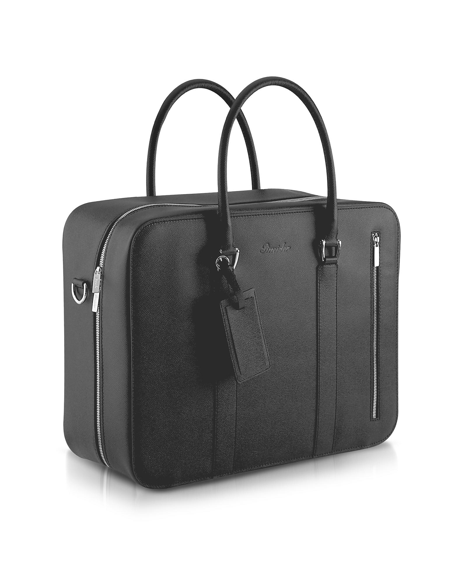 Pineider City Chic Double Handle Calfskin Briefcase In Black ModeSens