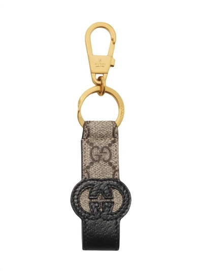 Gucci Keychain With Cut-out Interlocking G In Black