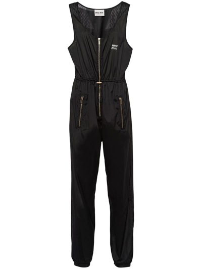Miu Miu Technical Silk Jumpsuit In Black
