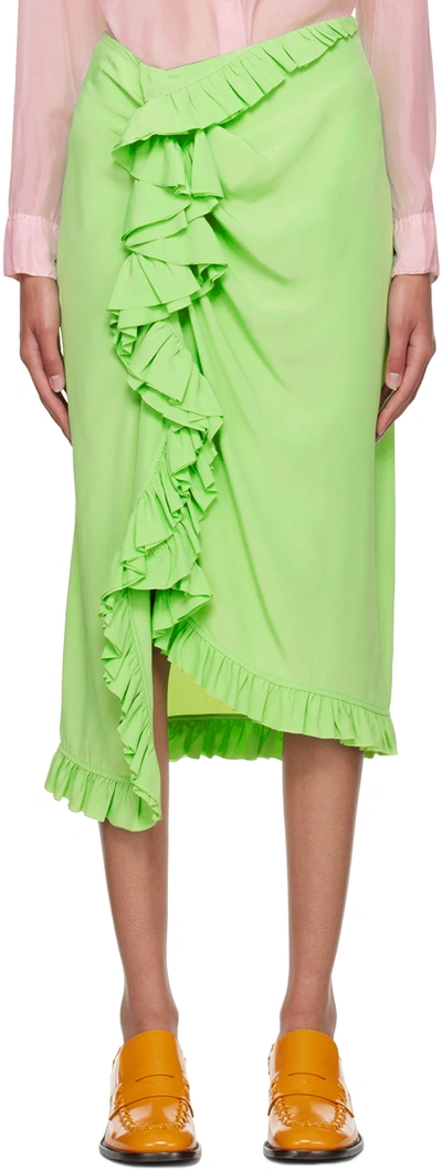 Dries Van Noten Ruffle-trimmed Crêpe Midi Skirt In Light Green