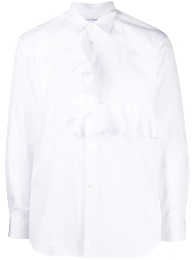 Comme Des Garçons Ruffle-detail Longsleeved Shirt In White