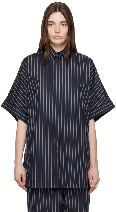 Max Mara Leisure Anemone Striped Cotton Poplin Shirt In 005 Black