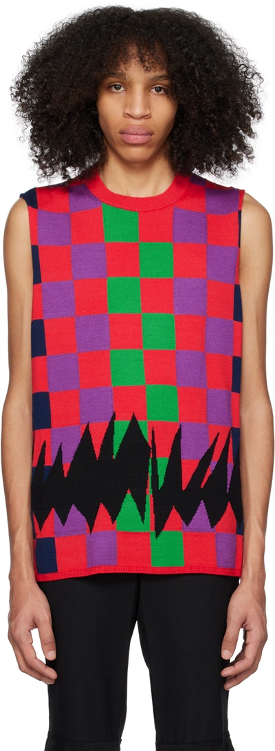 Comme Des Garçons Homme Deux Comme Des Garçons Homme Plus Checked Knitted Vest In Pink/multi