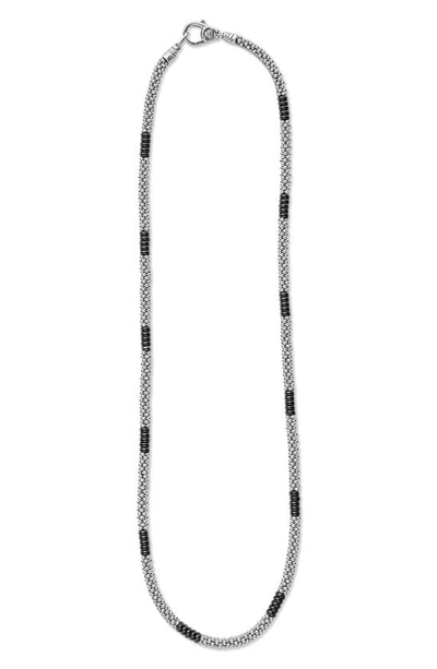 Lagos Sterling Silver Black Caviar Beaded Necklace In Black/silver