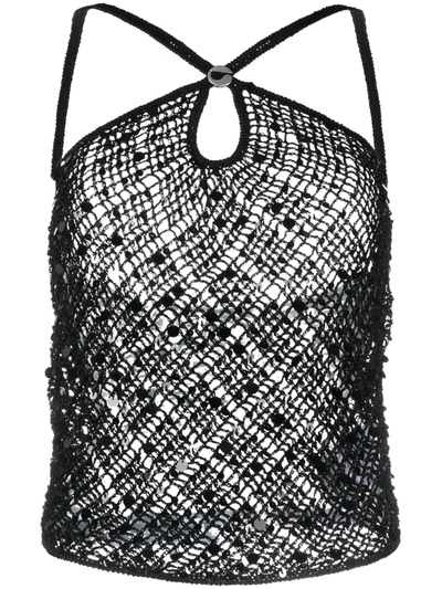 Coperni Sequined Crochet Top In Black