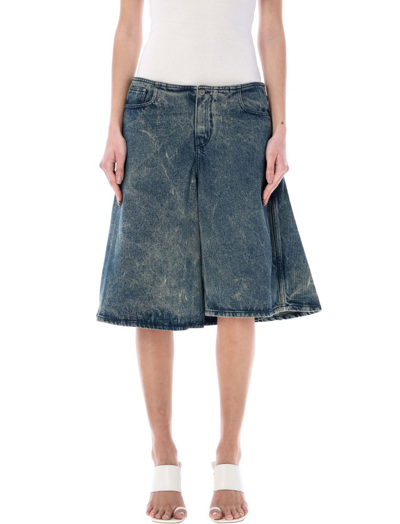 Y/project Washed Denim Midi Skirt In Blue