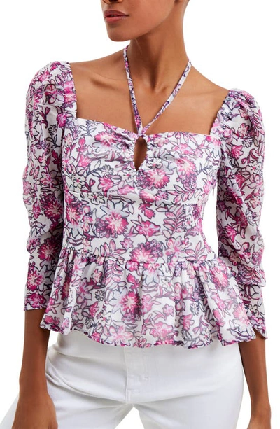French Connection Floral Print Peplum Top In Summer White
