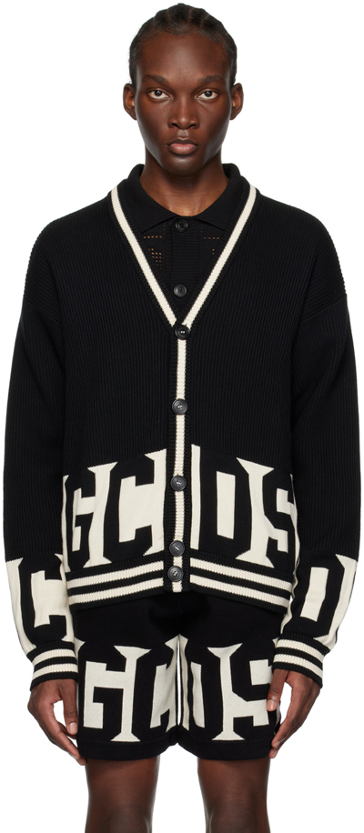 Gcds Ribbed-knit Cotton Cardigan In Black
