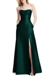 Alfred Sung Strapless Satin A-line Gown In Green