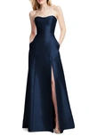 Alfred Sung Strapless Satin A-line Gown In Blue